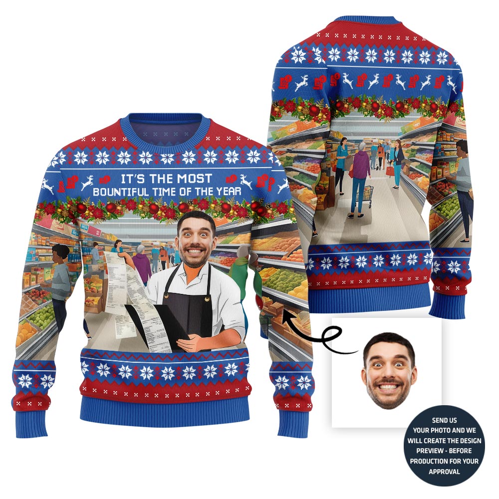 Unique Custom Face Salesperson Ugly Christmas Sweater