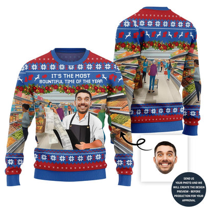 Unique Custom Face Salesperson Ugly Christmas Sweater