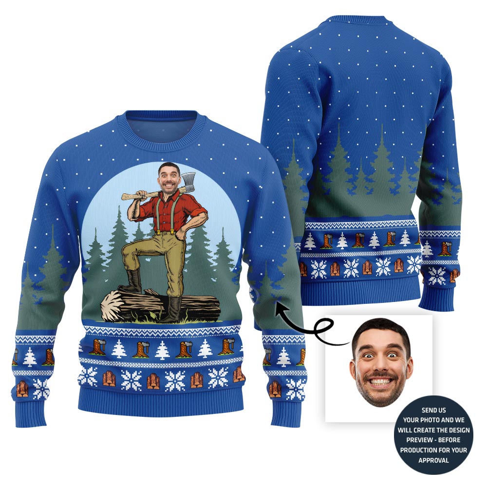 Unique Custom Face Woodcutter Holiday Xmas Sweater