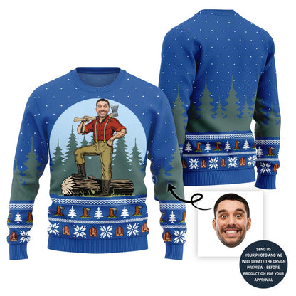 Unique Custom Face Woodcutter Holiday Xmas Sweater