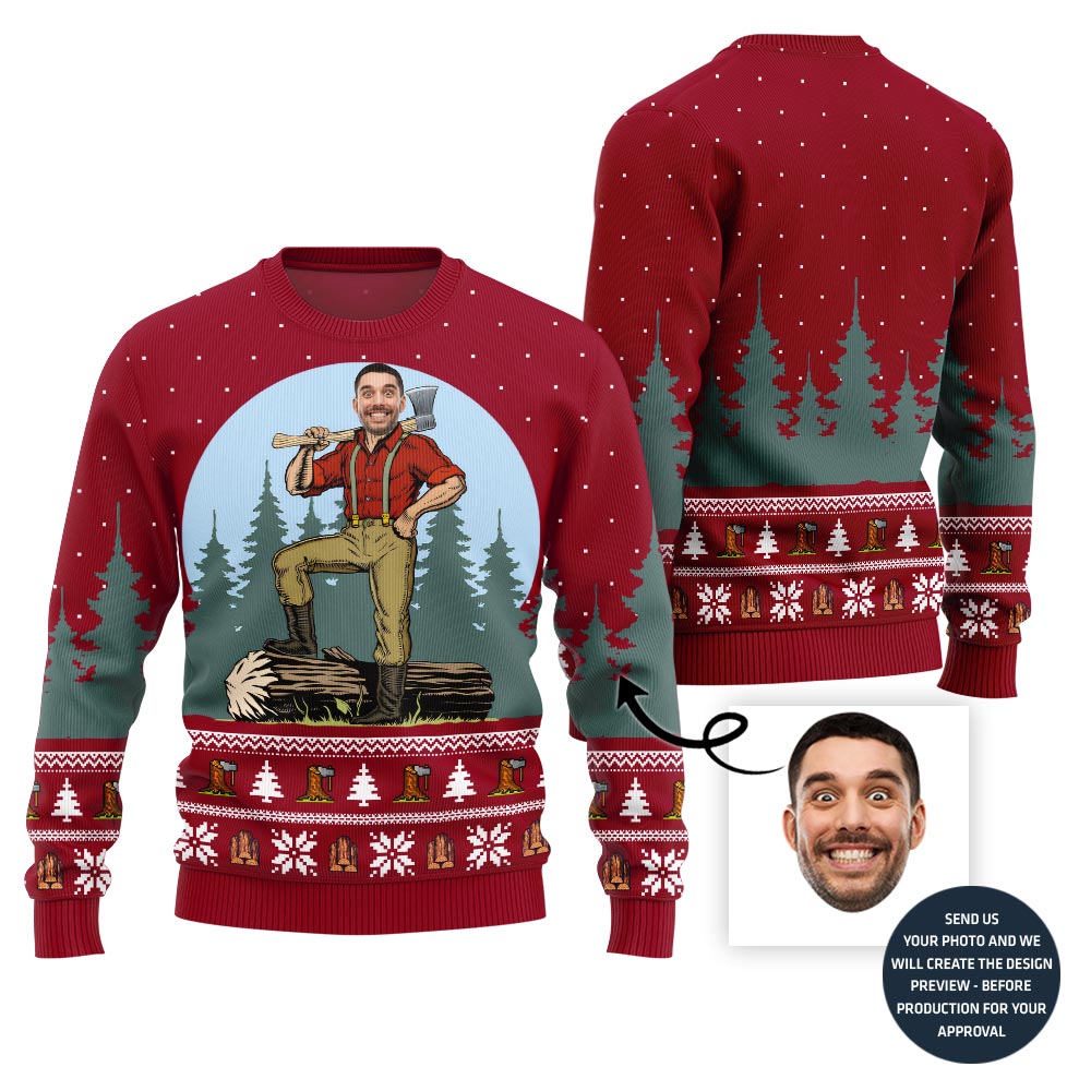 Unique Custom Face Woodcutter Holiday Xmas Sweater
