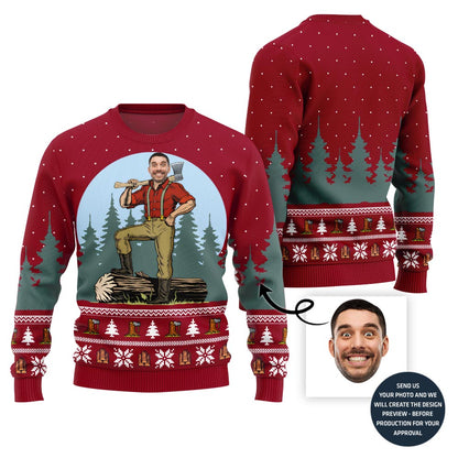 Unique Custom Face Woodcutter Holiday Xmas Sweater
