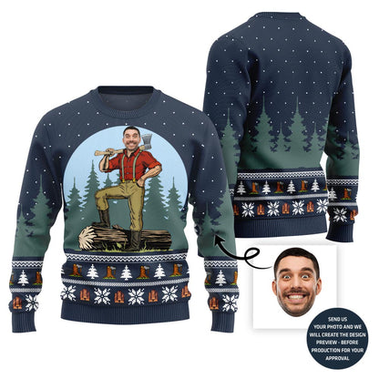 Unique Custom Face Woodcutter Holiday Xmas Sweater