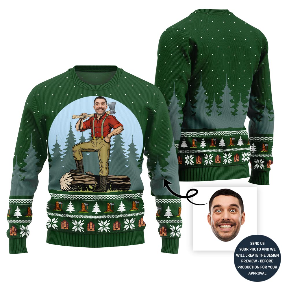 Unique Custom Face Woodcutter Holiday Xmas Sweater