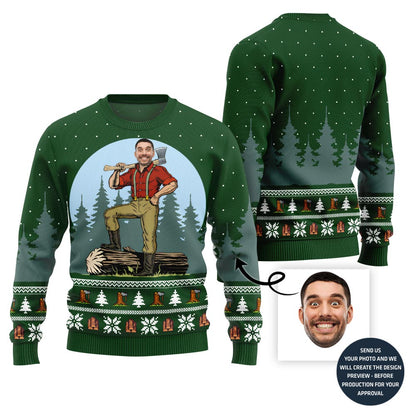 Unique Custom Face Woodcutter Holiday Xmas Sweater