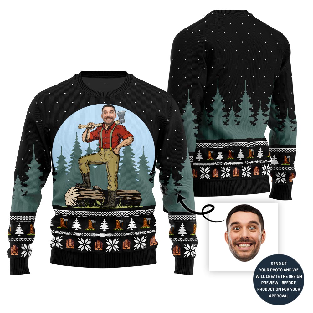 Unique Custom Face Woodcutter Holiday Xmas Sweater