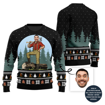 Unique Custom Face Woodcutter Holiday Xmas Sweater