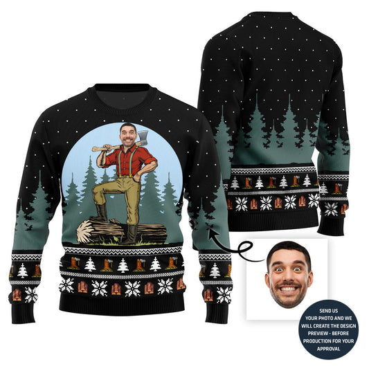 Unique Custom Face Woodcutter Holiday Xmas Sweater
