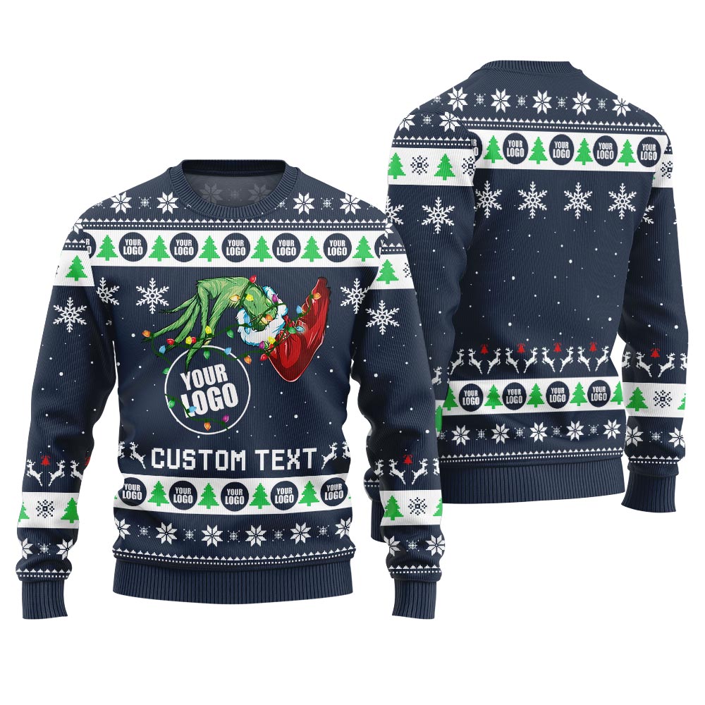 Unique Custom Logo And Brand Slogan Ugly Christmas Sweater Mens