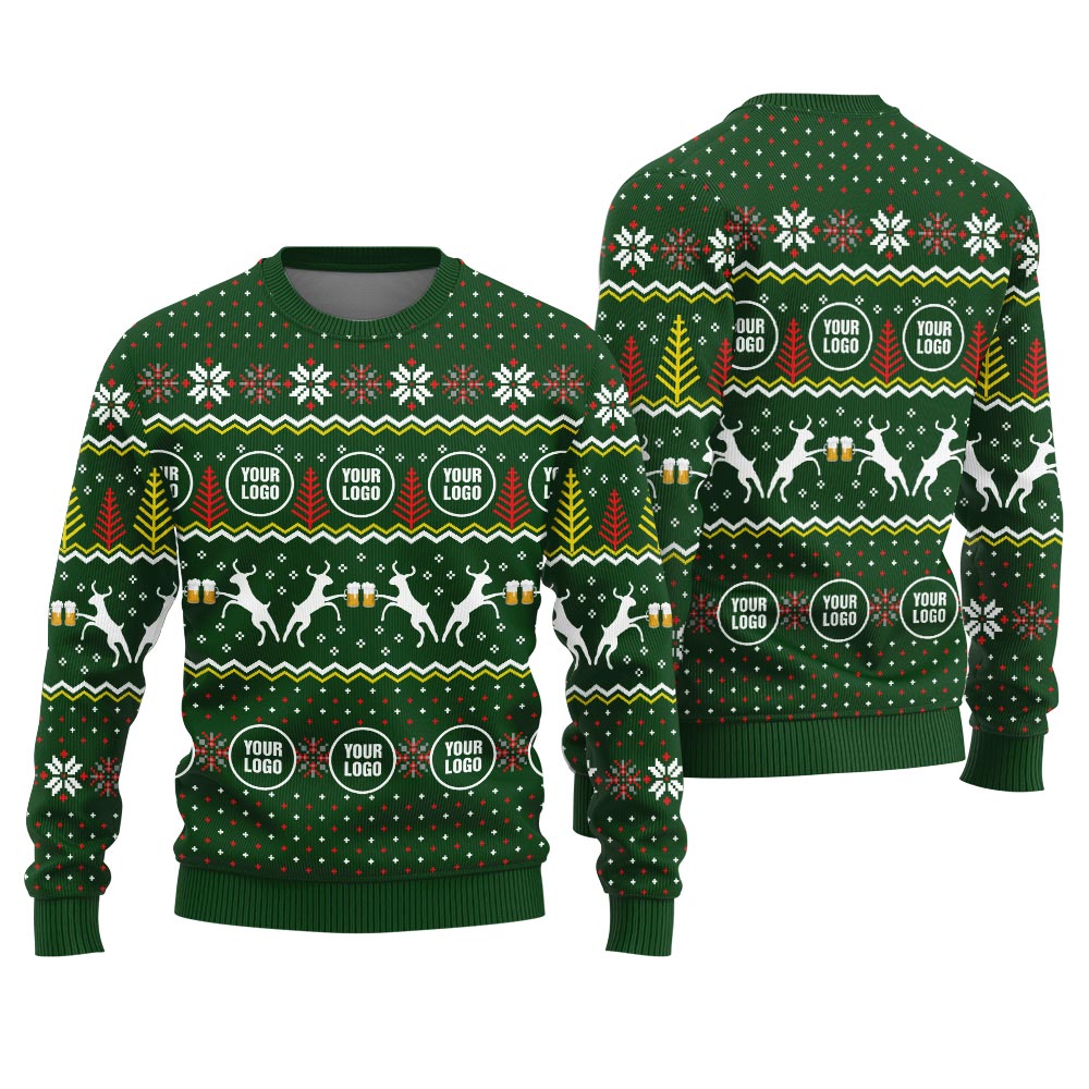 Unique Custom Logo Beer Reindeer Ugly Xmas Sweater Green