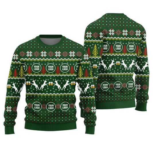 Unique Custom Logo Beer Reindeer Ugly Xmas Sweater Green