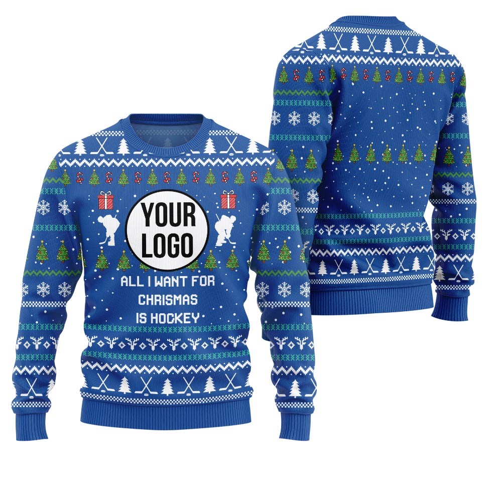 Unique Custom Logo Hockey Ugly Christmas Sweater