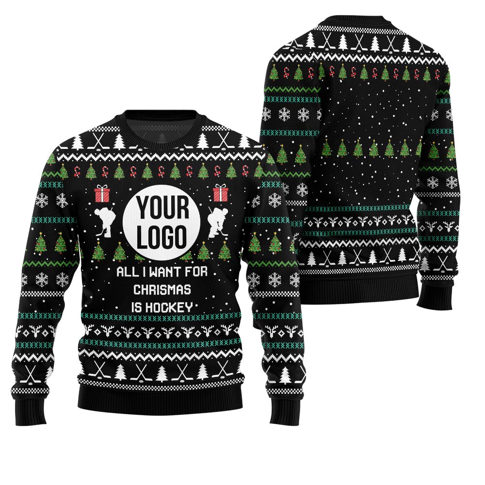 Unique Custom Logo Hockey Ugly Christmas Sweater