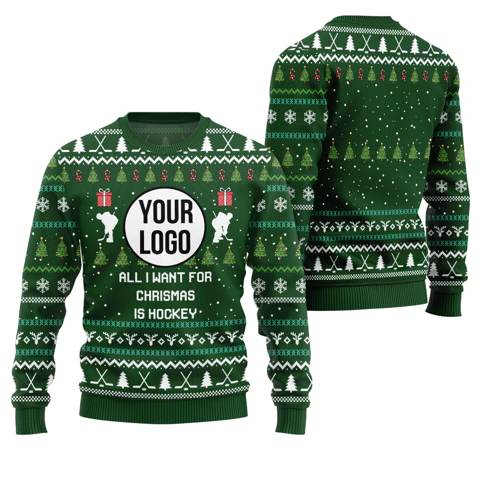 Unique Custom Logo Hockey Ugly Christmas Sweater