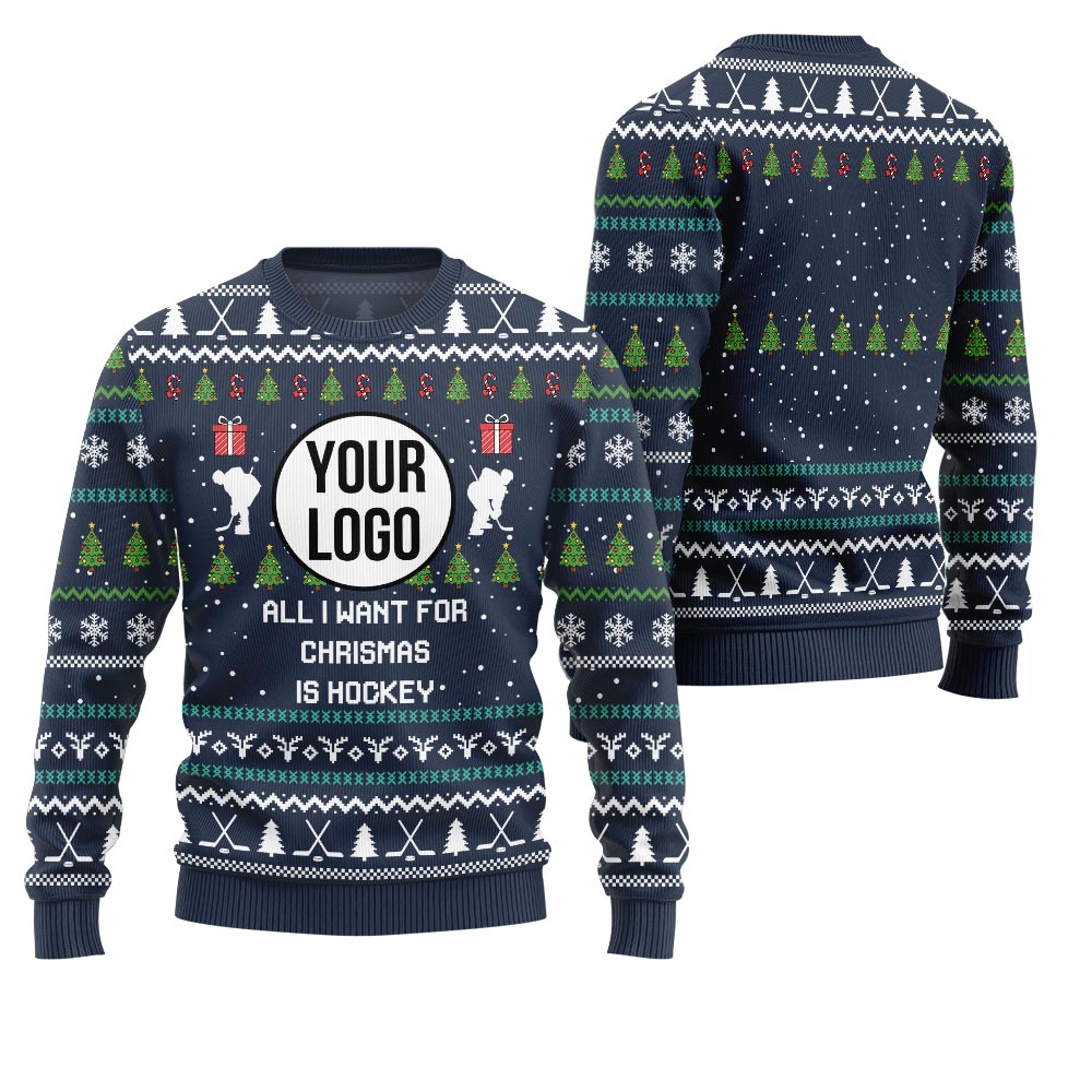 Unique Custom Logo Hockey Ugly Christmas Sweater