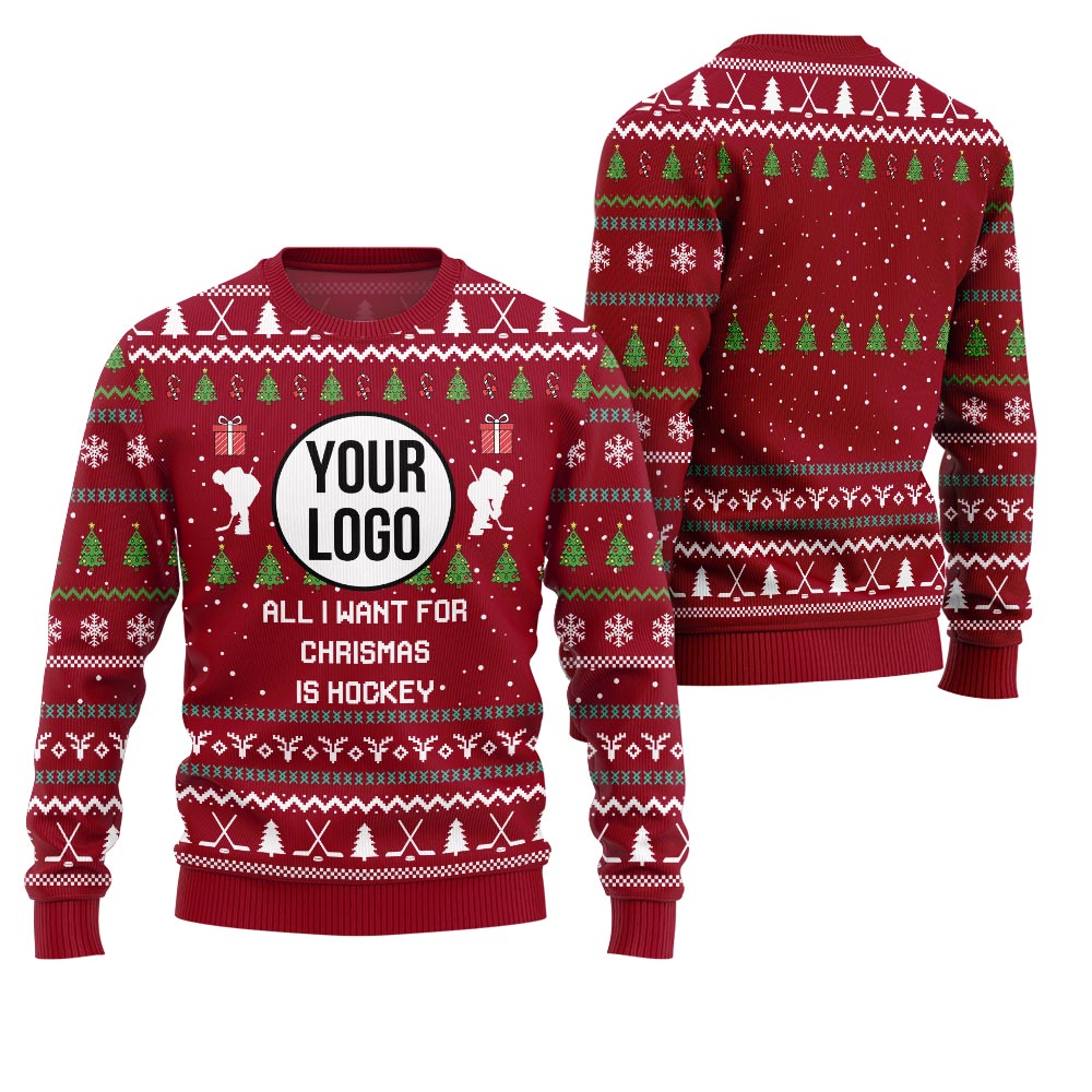 Unique Custom Logo Hockey Ugly Christmas Sweater