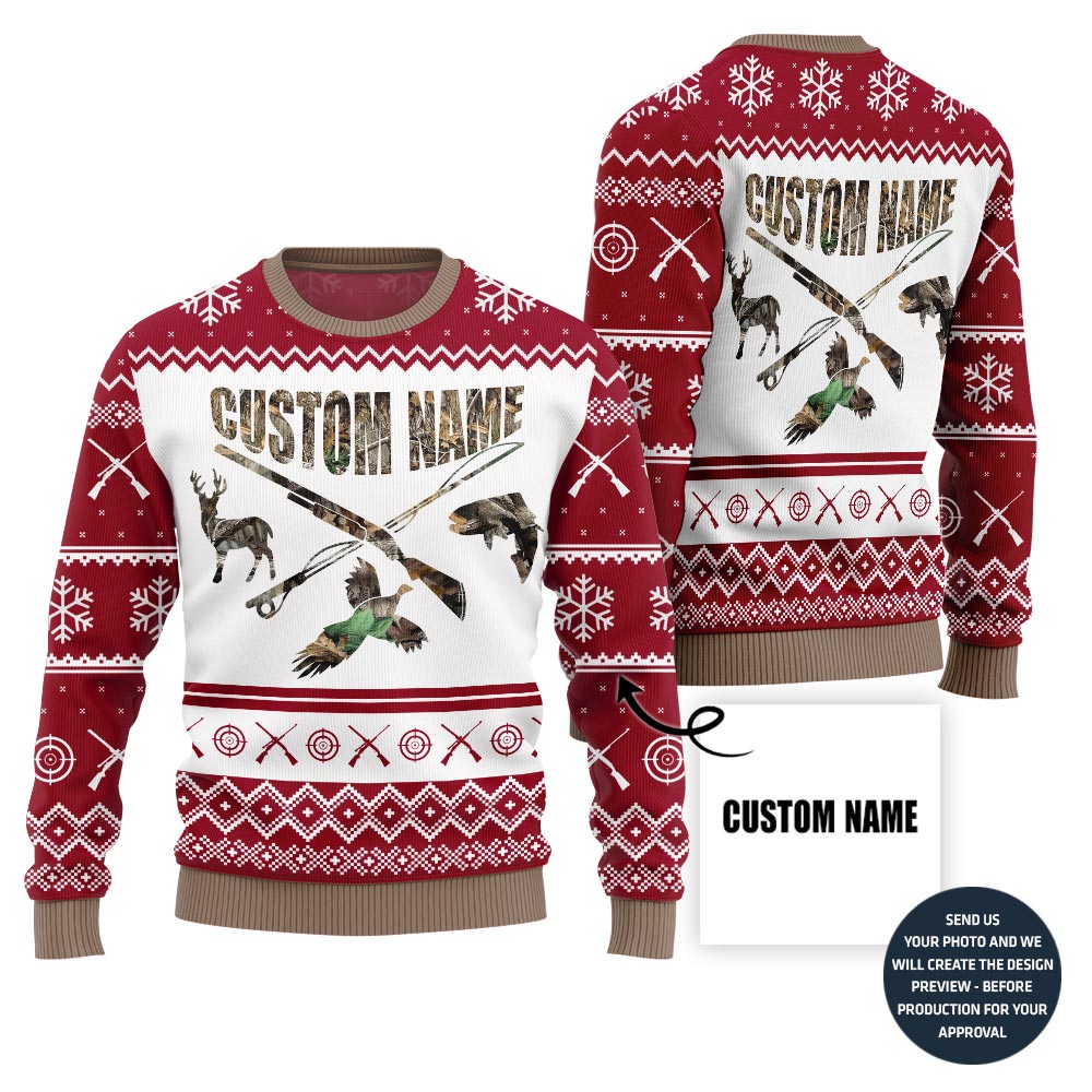 Unique Custom Name Hunting Ugly Christmas Sweater