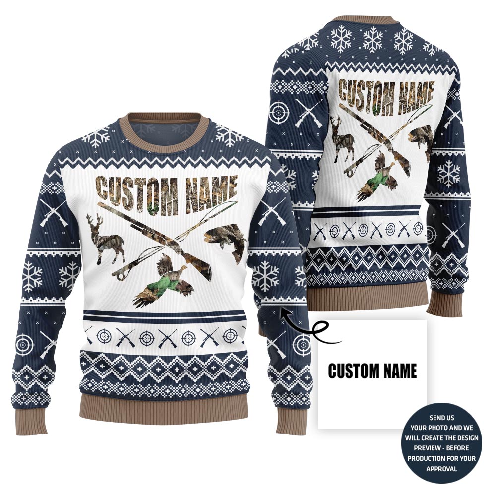 Unique Custom Name Hunting Ugly Christmas Sweater