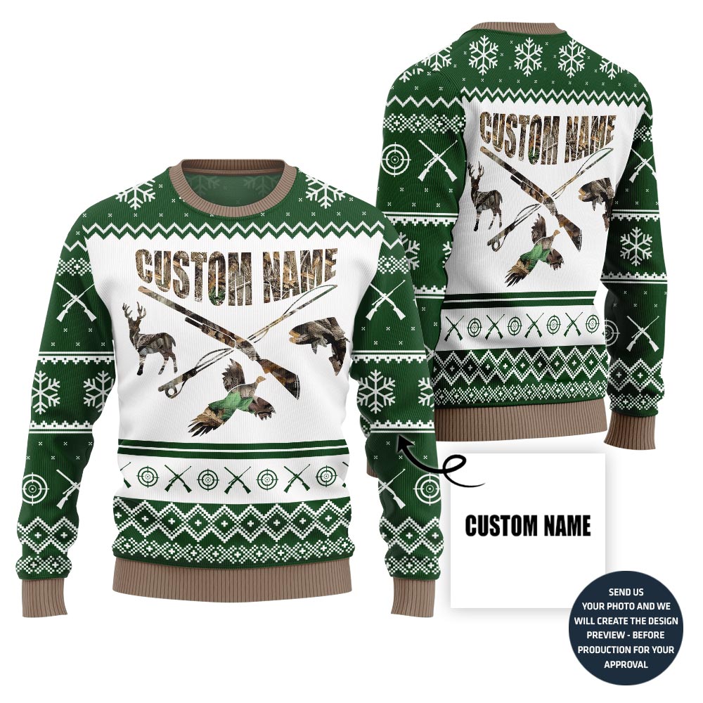 Unique Custom Name Hunting Ugly Christmas Sweater