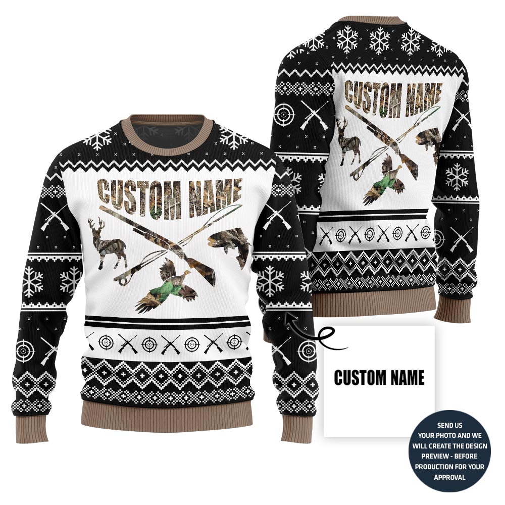 Unique Custom Name Hunting Ugly Christmas Sweater