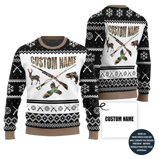 Unique Custom Name Hunting Ugly Christmas Sweater