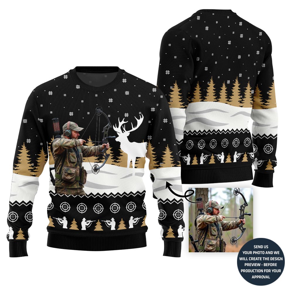 Unique Custom Picture Hunting Ugly Christmas Sweater For Men