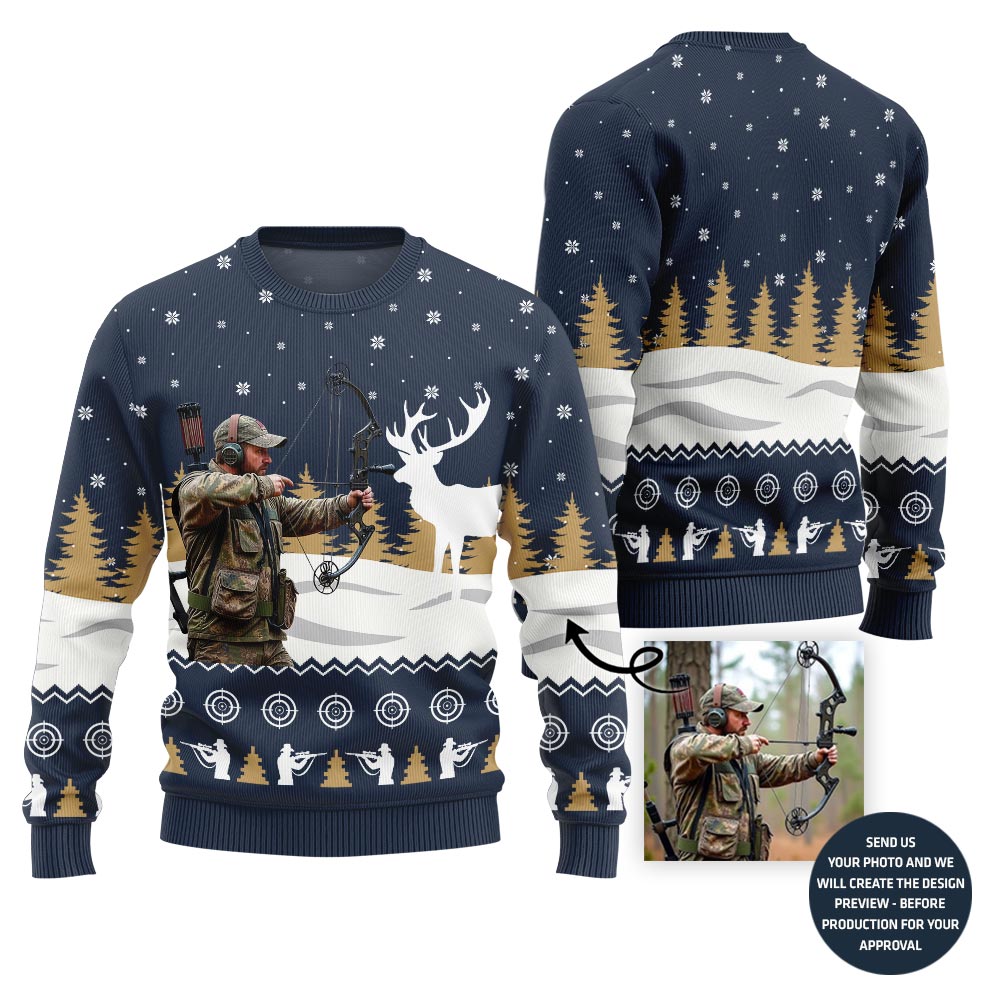 Unique Custom Picture Hunting Ugly Christmas Sweater For Men