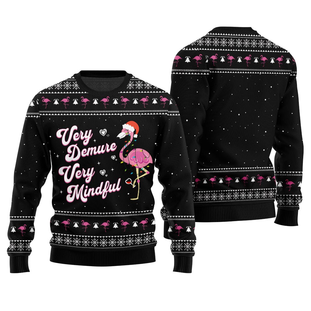 Unique Demure Mindful Flamingo Ugly Christmas Sweater Black