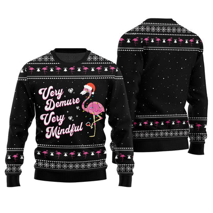 Unique Demure Mindful Flamingo Ugly Christmas Sweater Black