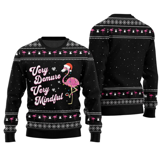 Unique Demure Mindful Flamingo Ugly Christmas Sweater Black