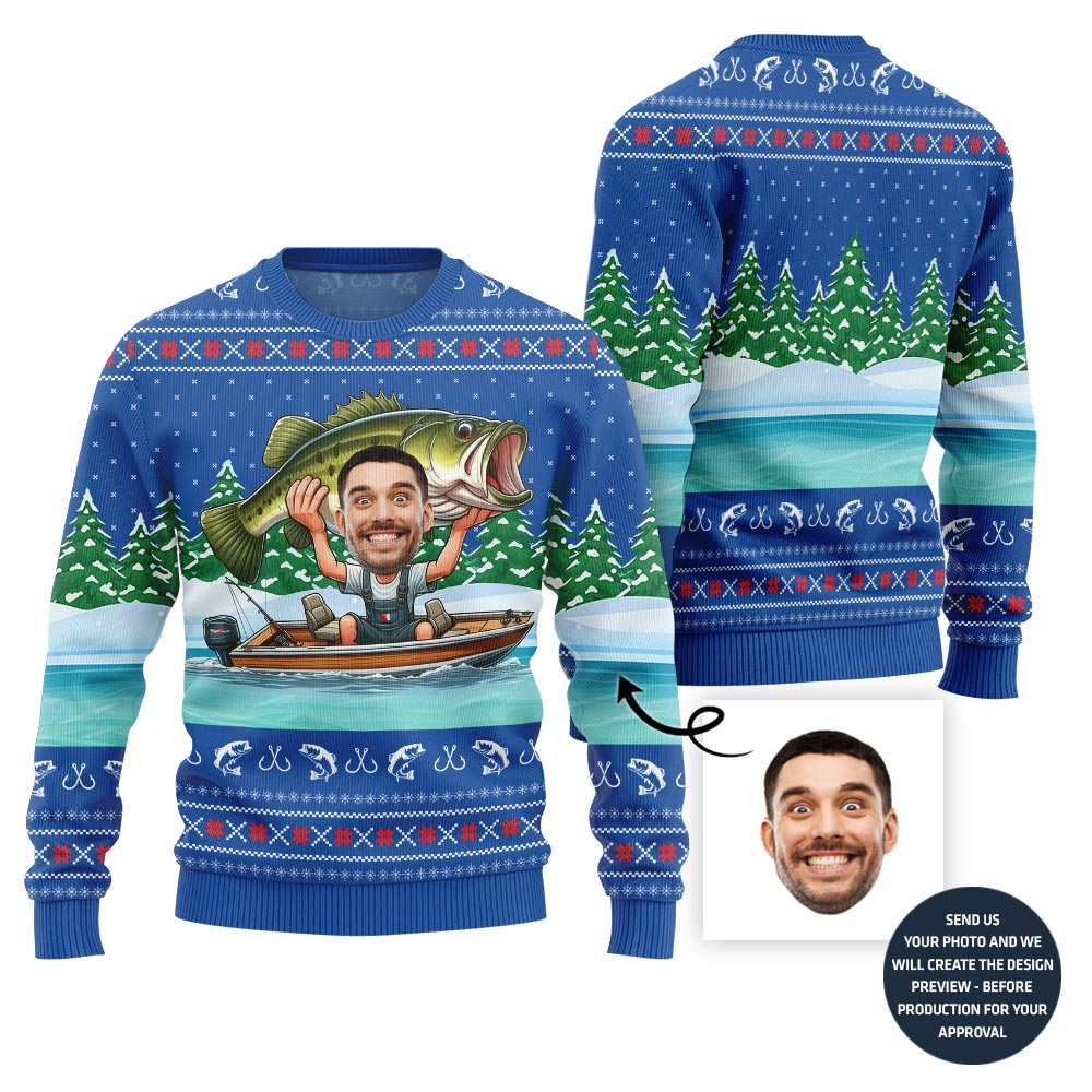 Unique Fisherman Custom Face Ugly Christmas Sweater