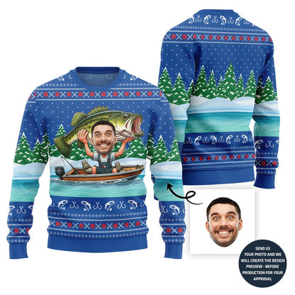 Unique Fisherman Custom Face Ugly Christmas Sweater