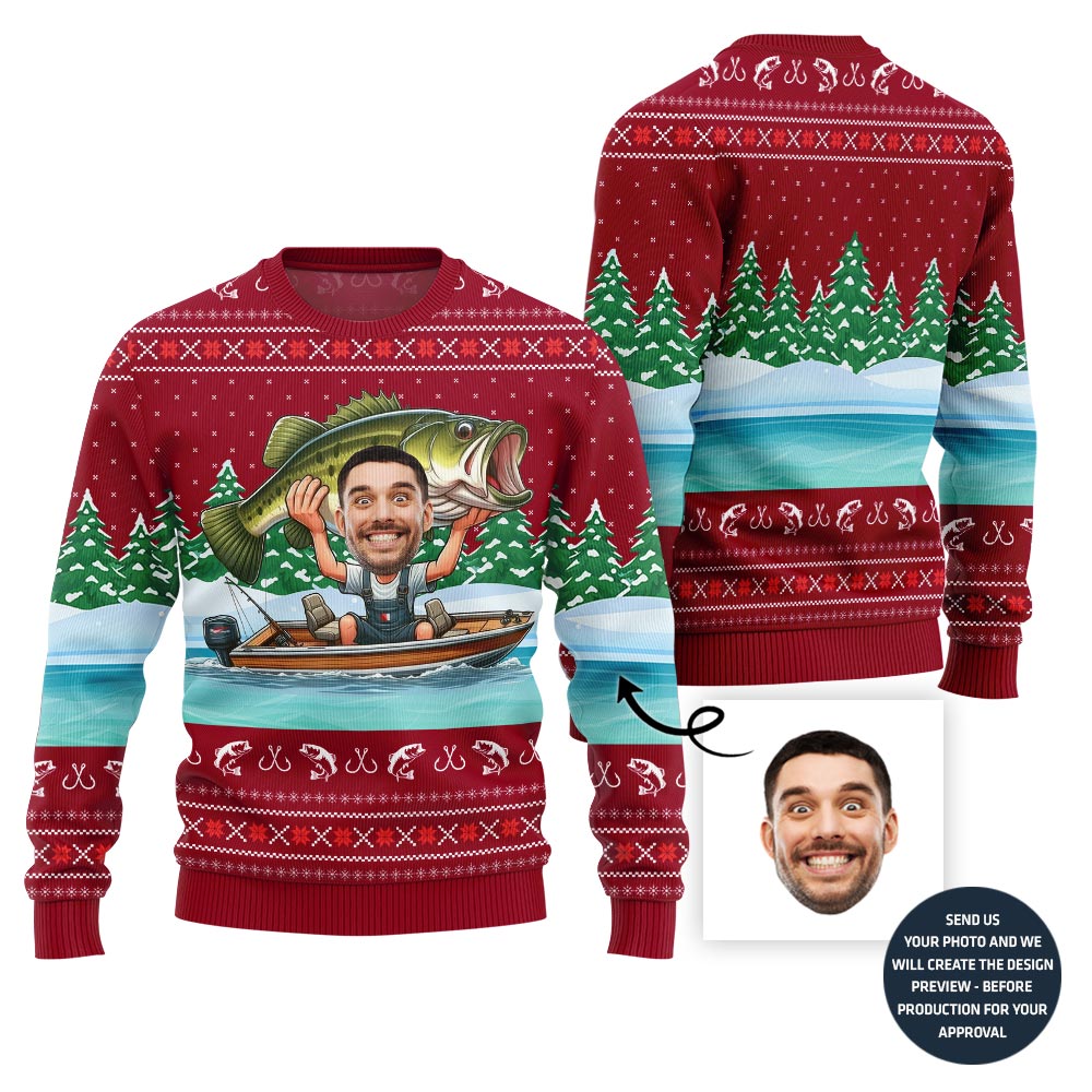 Unique Fisherman Custom Face Ugly Christmas Sweater