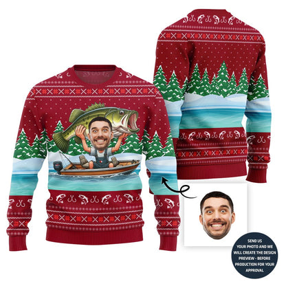 Unique Fisherman Custom Face Ugly Christmas Sweater