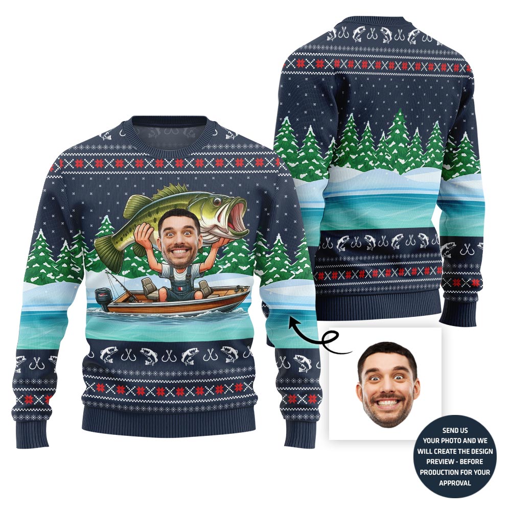 Unique Fisherman Custom Face Ugly Christmas Sweater