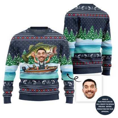 Unique Fisherman Custom Face Ugly Christmas Sweater