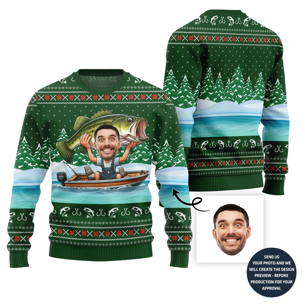 Unique Fisherman Custom Face Ugly Christmas Sweater