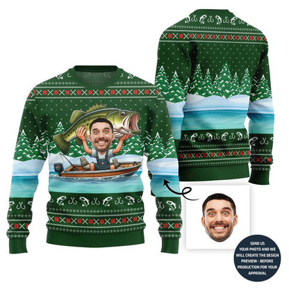 Unique Fisherman Custom Face Ugly Christmas Sweater