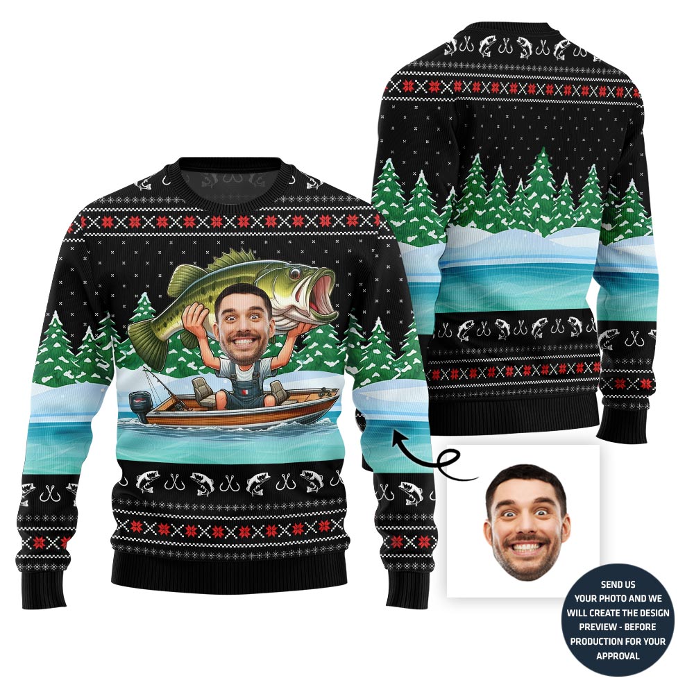 Unique Fisherman Custom Face Ugly Christmas Sweater