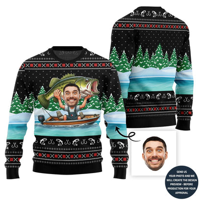 Unique Fisherman Custom Face Ugly Christmas Sweater