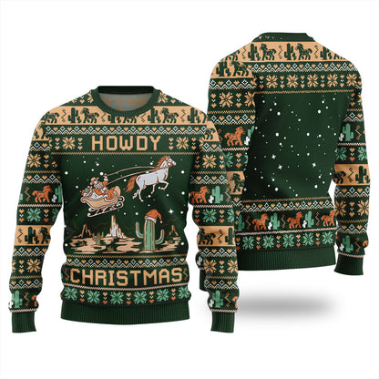 Unique Howdy Christmas Santa Claus Funny Ugly Sweater Green