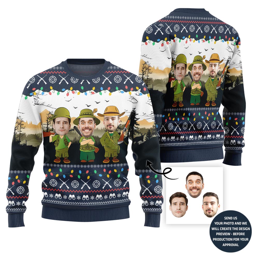 Unique Hunter Team Custom Face Holiday Sweater
