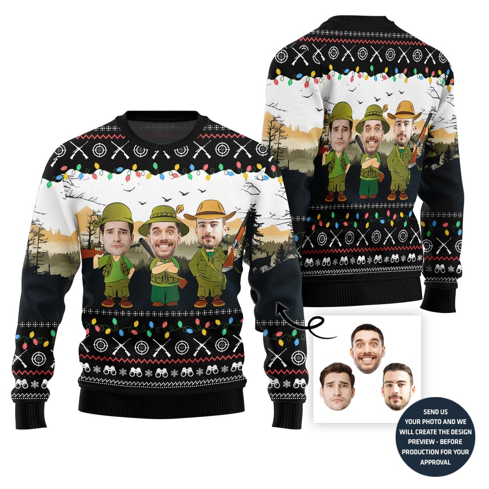 Unique Hunter Team Custom Face Holiday Sweater