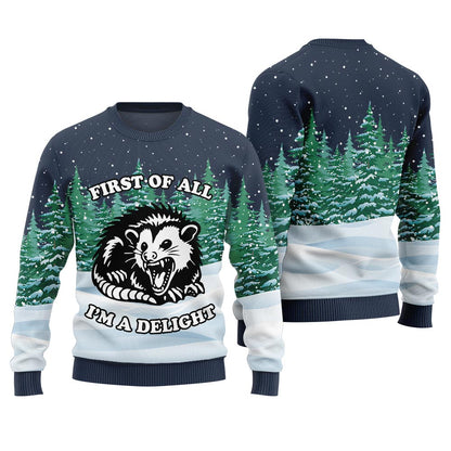 Unique I Am A Delight Opossum Ugly Sweater Navy