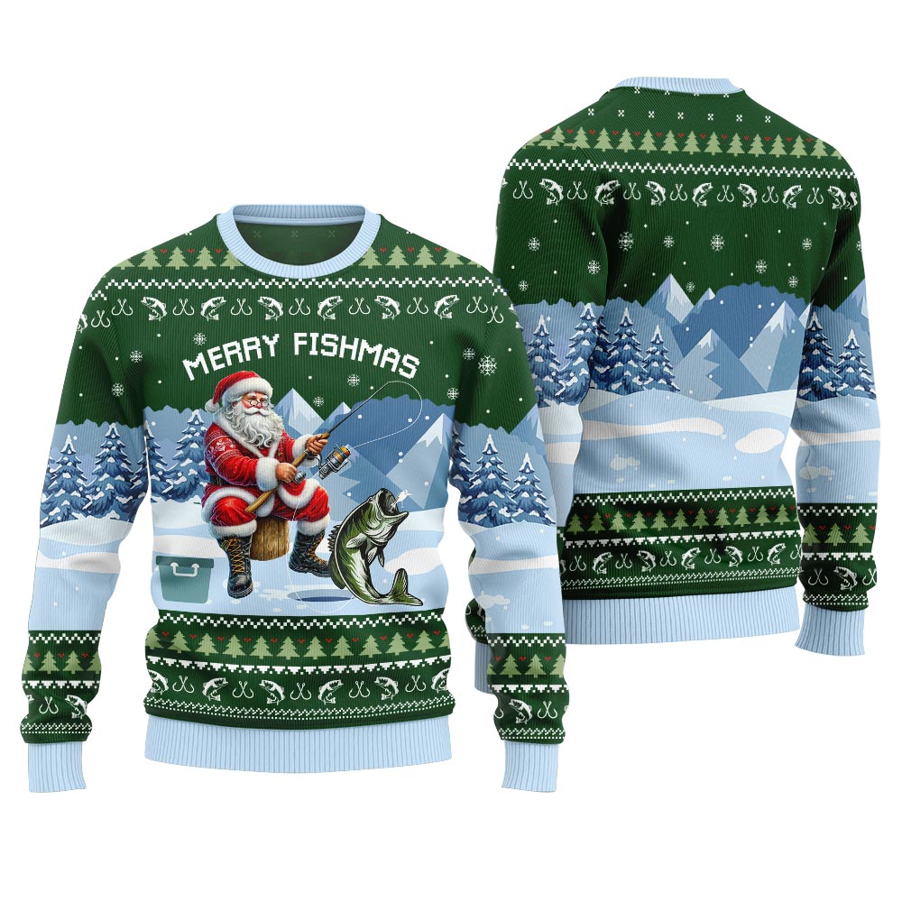 Unique Merry Fishmas Fishing Christmas Sweater