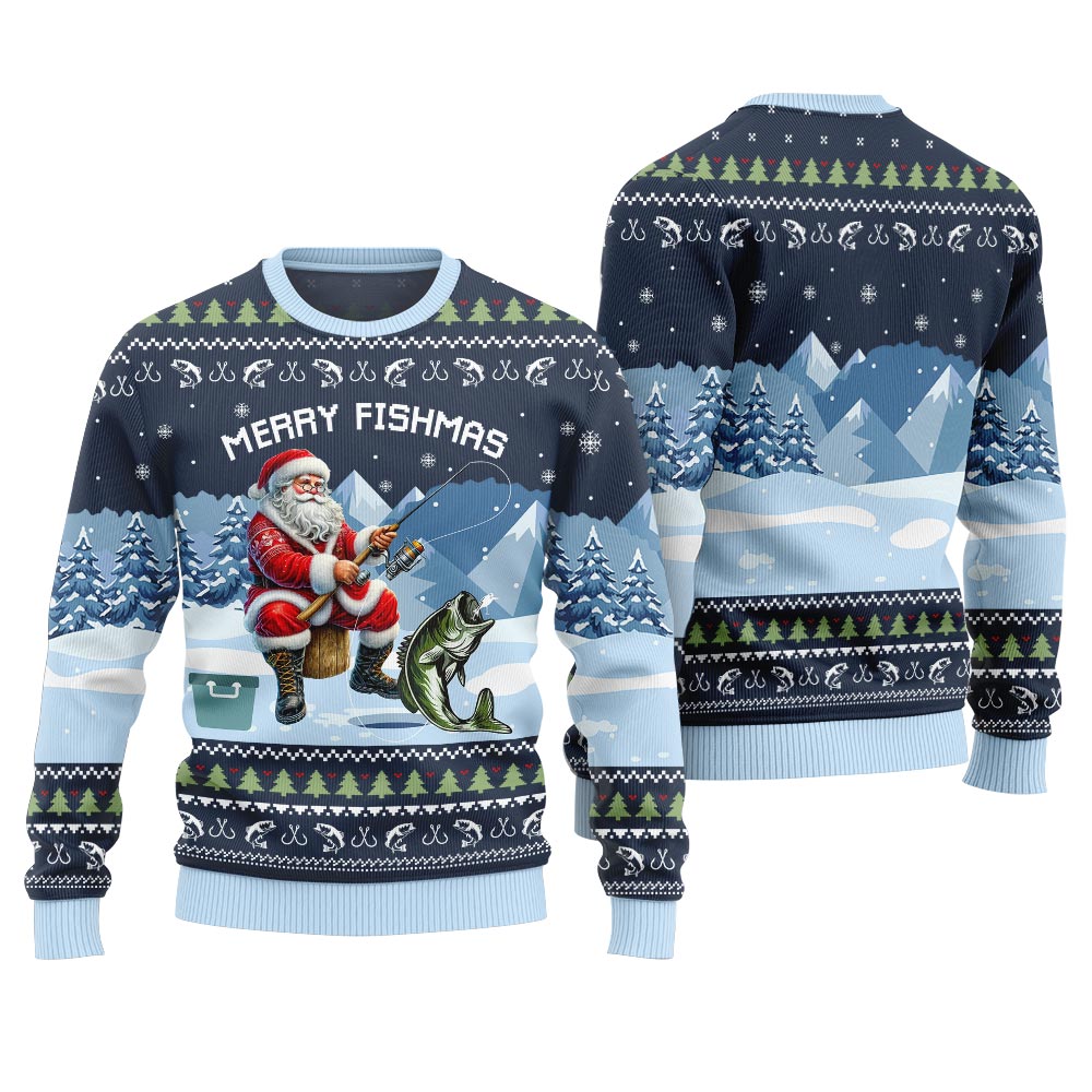 Unique Merry Fishmas Fishing Christmas Sweater