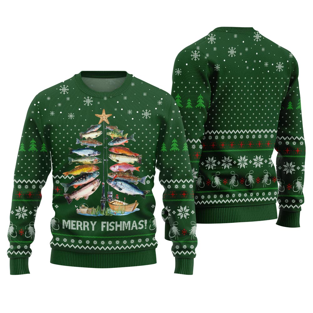Unique Merry Fishmas Funny Ugly Christmas Sweater