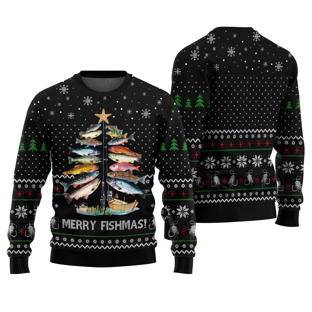 Unique Merry Fishmas Funny Ugly Christmas Sweater