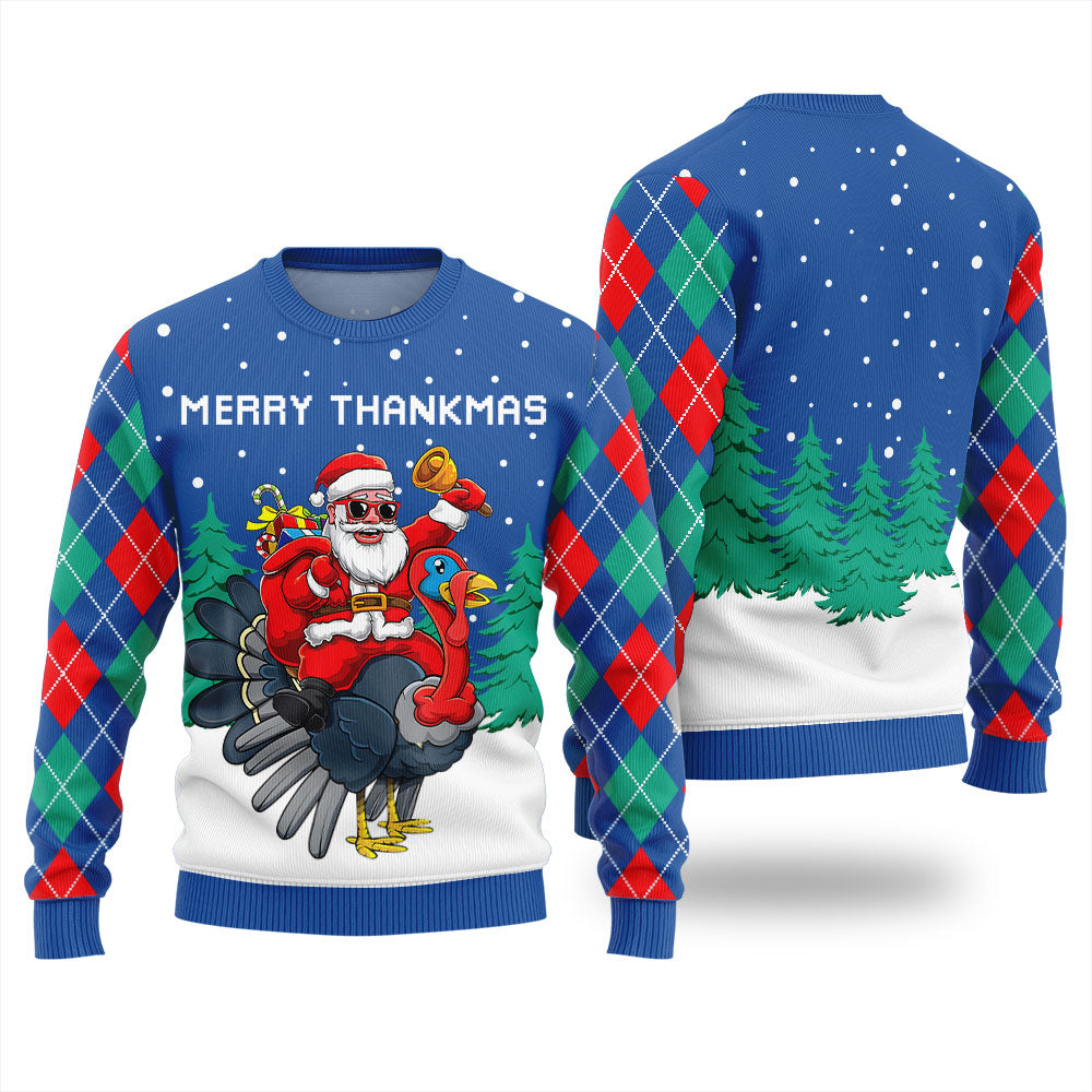 Unique Merry Thankmas Funny Thanksgiving Sweater Royal