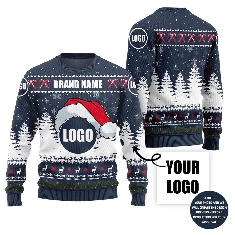 Unique Personalized Business Logo and Brand Name Ugly Christmas Sweater